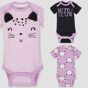 Gerber Baby Girl 3 pk Cat Onesies size 6-9 Months